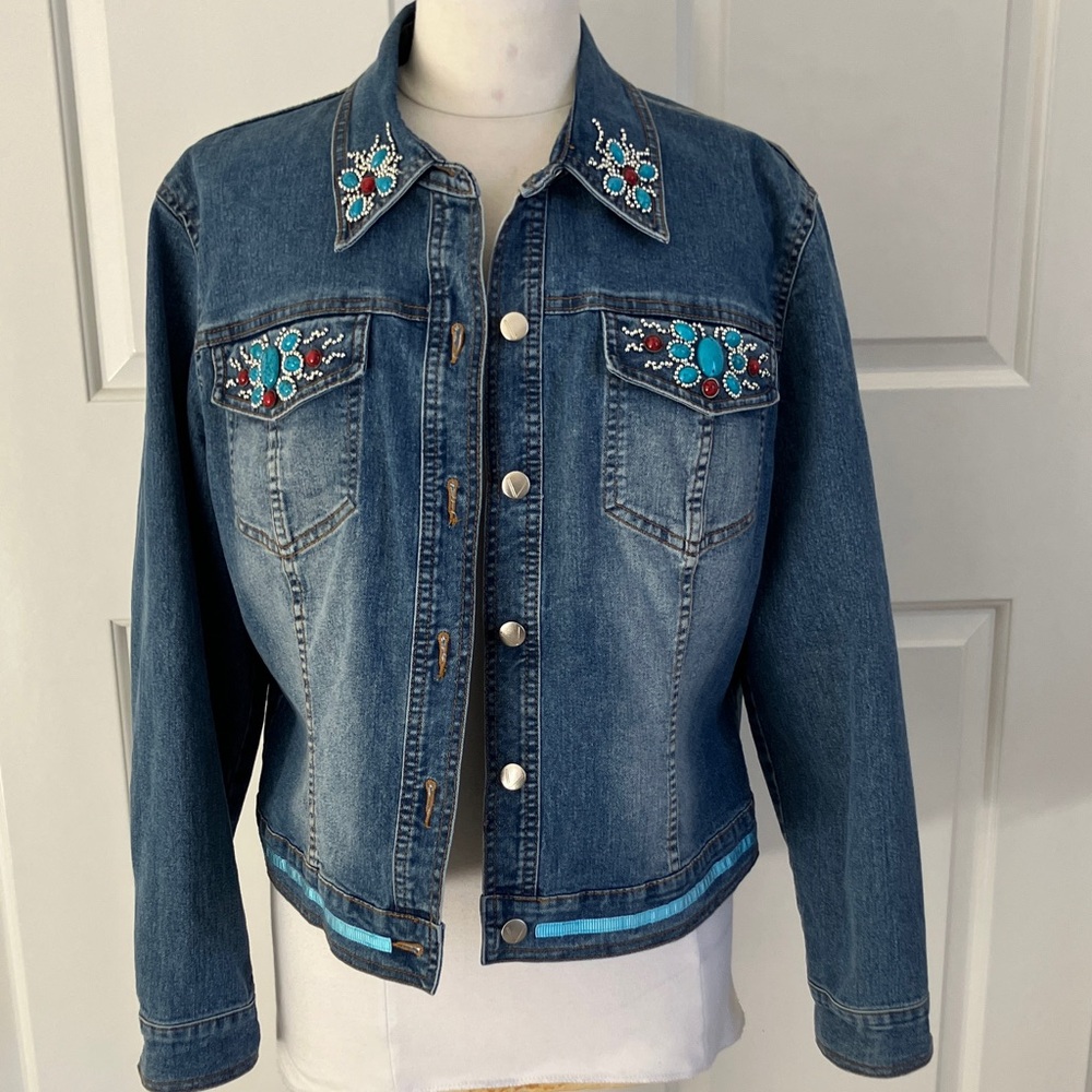 Christina Denim Jacket with Turquoise Embroidery